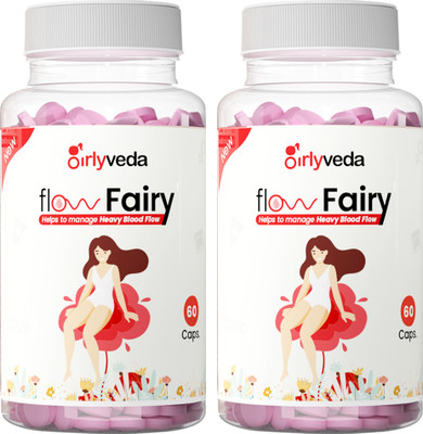 Girlyveda Flow Fairy Tablet- Ayurvedic Supplement for Heavy Bleeding & Period Regulation(Pack of 2, 120 Tablets)