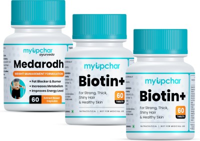 myupchar ayurveda Health Care Combo Biotin+ For Hair & Skin, Medarodh Fat Burner Each 60 Capsules(Pack of 3)