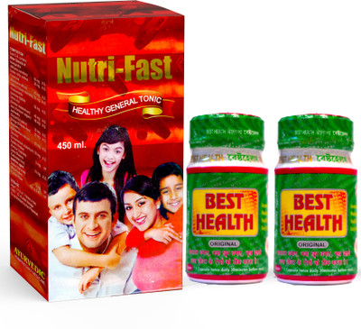 BAYWAY AYURVEDA Nutri Fast & Best Health: The Complete Solution for Weight Gain and Good Health(Pack of 3, 450 ml, 50 Capsules, 50 Capsules)