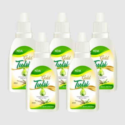 KEVA Gold Tulsi Drops Extract of 5 Rare Tulsi &Natural Immunity Boosting (Pack of 5)(Pack of 5)