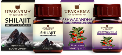UPAKARMA Combo Ashwagandha & Shilajit Capsules- Builds Immunity & Strength (90 Caps Each)(Pack of 2, 180 Capsules)