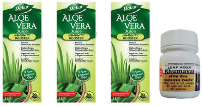 Dabur Aloe Vera Juice For Immunity Booster With Leaf Rhumawat 20 Tab(Pack of 4, 3000 ml)