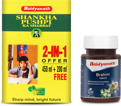 Baidyanath Memory Health Combo- Shankha Pushpi Sharbat- 650ML, Brahmi Tablet 60TB(Pack of 2, 1 kg)