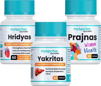 myupchar ayurveda Health Care Kit of Yakritas For Liver Support, Prajnas WH With Hridyas For Heart(Pack of 3)