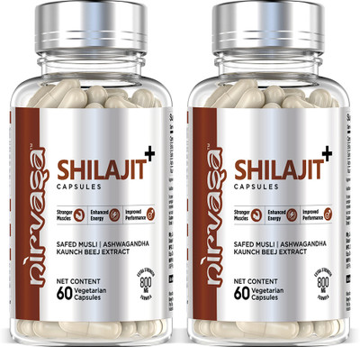 Nirvasa Shilajit with Safed Mulsi For Strength, Power & Stamina(Pack of 2, 120 Capsules)