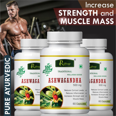 Riffway Ashwagandha Natural: Pill Ashwagandha Capsule For Strength & Immunity(Pack of 3, 180 Capsules)