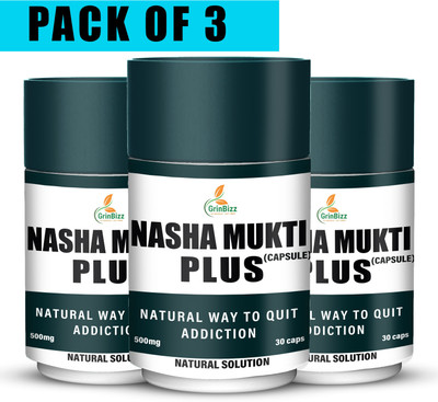grinbizz Nasha Mukti Plus Capsule Addiction Free/Nasha Band/De-Addiction Killer(Pack of 3, 90 Capsules)