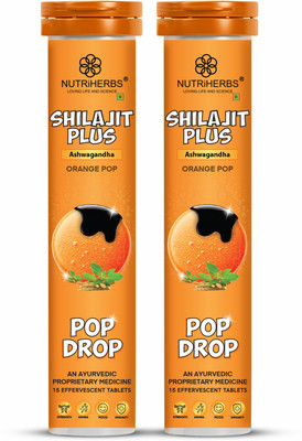 Nutriherbs Shilajit Effervescent Tablets, with Ashwagandha | For Strength, Stamina & Power(Pack of 2, 30 Tablets)