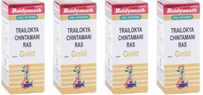 Baidnath Trailokya Chintamani Ras with Gold (4 Packs, 10 Tablets Each)(Pack of 4)