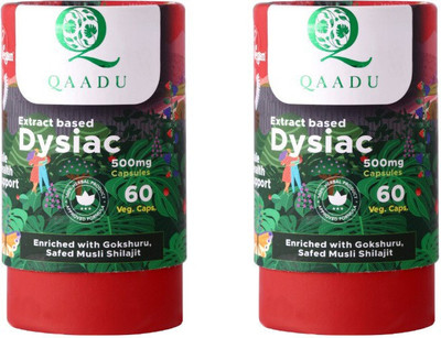 Qaadu Dysiac 60 cap Enriched with Gokhshur,Shilajit & Ashwagandha(500 mg)-Pack of 2(Pack of 2, 120 Capsules)