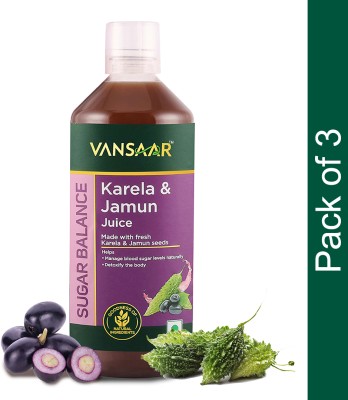 Vansaar Karela & Jamun Juice| Manages blood sugar control |Prediabetics & diabetics - 1L(Pack of 3)