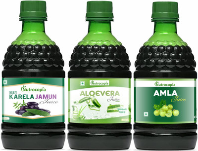 NUTROCOPIA Neem Karela Jamun, Aloe Vera and Amla Juice Pack of 3(Pack of 3, 1200 ml)