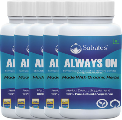 Sabates Always On Organic Power Medicine For Men ! Good For Health ! Ensuring Powerful(Pack of 5, 150 Capsules)