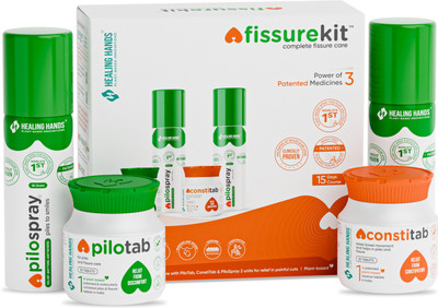 Healing Hands FissureKit Complete Fissure Care Kit 15 Days, 2 PiloSpray + PiloTab + ConstiTab(Pack of 4, 200 g)