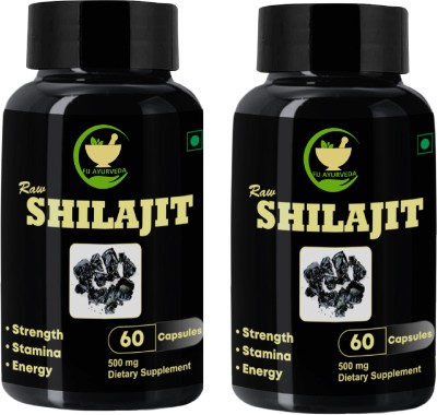 FIJ AYURVEDA Raw Shilajit/Shilajeet Capsule for Stamina & General Wellness – 60 Capsules(Pack of 2)