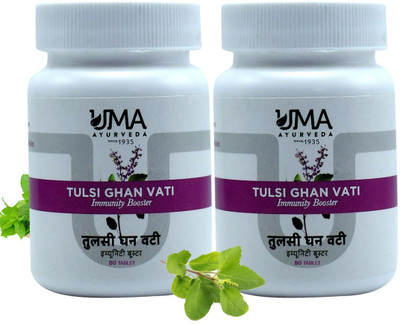 Uma Ayurveda Tulsi Ghan Vati Ayurvedic Tablets Useful in Cold Cough Digestive Health 80 Tab(Pack of 2, 80 Tablets)