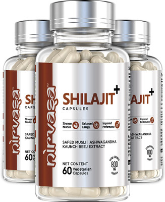 Nirvasa Shilajit with Safed Mulsi For Strength, Power & Stamina(Pack of 3, 180 Capsules)