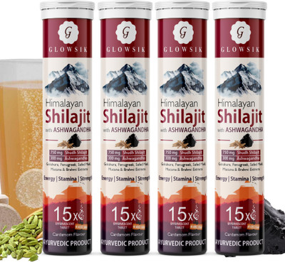 GLOWSIK 750mg Shilajit 60 Effervescent Tablets with Ashwagandha for Power and Stamina(60 Tablets)