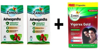 ZANDU Pure Ashwagandha Tablets and Vigorex Gold Ayurvedic Daily Energizer capsule