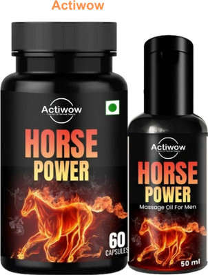 ACTIWOW Horse Power Capsule & Oil Set for Peak Energy & Endurance(Pack of 2, 60 Capsules)