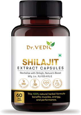 Dr.Vedic Shilajit Capsules - Pure & Potent Shilajit Extract for Energy, Immune Support(60 Capsules)