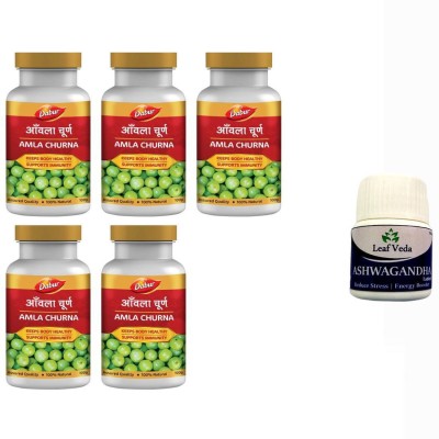 Dabur Amla Churna Immunity Booster with 100 Gm Pow Each With Leaf Ashwagandha 19 Tab(Pack of 6)