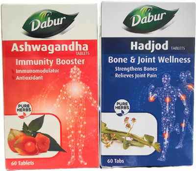 Dabur ASHWAGANDHA TABLETS +HADJOD TABLETS (COMBO FOR STRONG BRAIN & BONES)(60 Tablets, 60 Tablets)