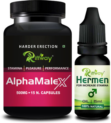 Riffway Alpha Male-X. Formula & Male X Massage Oil Stamina Capsule Combo For Men(Pack of 2, 15 Capsules, 15 ml)