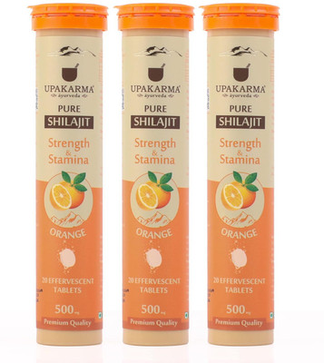 UPAKARMA Pure Shilajit Effervescent Tablets Boost Performance and Stamina- Orange Flavour(Pack of 3, 60 Tablets)