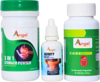 Angel Ayurveda Digestion & Acidity Combo | 3-in-1 Powder 100g, Drops 30ml & 60 Tabs(Pack of 3, 100 g, 30 ml, 60 Tablets)