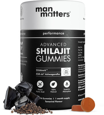 Man Matters Advanced Shilajit Gummies With Ashwagandha KSM66 & Black Pepper |Boosts Strength(60 Tablets)
