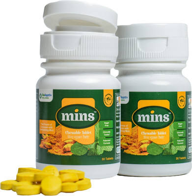 Mins Chewable Curcumin Tablets with Piperine, Cold, Cough, Sugar free, Green Bottle(Pack of 2, 60 Tablets)