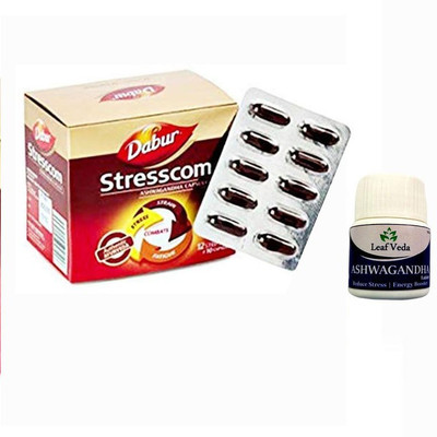 Dabur Stresscom Ashwagandha For Immunity Booster With Leaf Ashwagandha 15 Tab(Pack of 2, 120 Capsules)