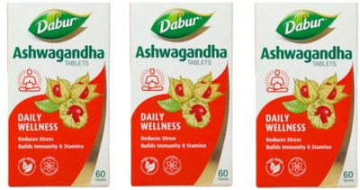 Dabur Ashwagandha Tablets 60n For Reduces Stress(Pack of 3, 180 Tablets)
