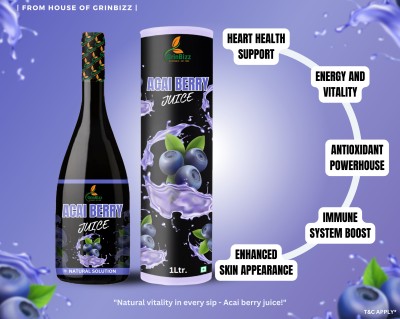 grinbizz Acai Berry Juice Promote Skin Health/Healthy Heart Care/Boosts Energy & Immunity(2 x 1000 ml)