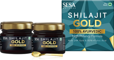 SESA Ayurvedic Himalayan Shilajit with Gold Resin 24k Gold|Boosts Stamina 20g X 2pcs(Pack of 2, 40 g)