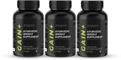 Ayuvya Ayurvedic Gain+ Weight Gain Supplement - 90 Tablets Each | Pack of 3(Pack of 3)