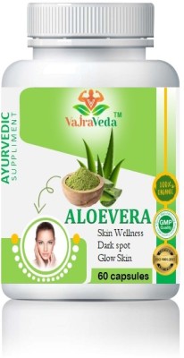 vajraveda ALOEVERA Herbal capsules for Skin Care, Glow Skin, Dark spots, 60 caps.,PackOf 1