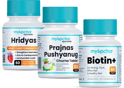 myupchar ayurveda Combo of Hridyas Healthy Heart With Biotin+ & Prajnas Pushyanug | Each 60 Tablet(Pack of 3)