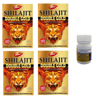 Dabur Shilajit double Gold 40 capsules With Leaf Rhumavat 20 Tablets(Pack of 4, 40 Capsules, 20 Tablets)