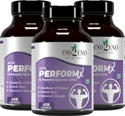 End2End Nutrition PerformX - Original Himalayan Shilajit with Gokhru for Stamina & Performance(Pack of 3, 180 Capsules)