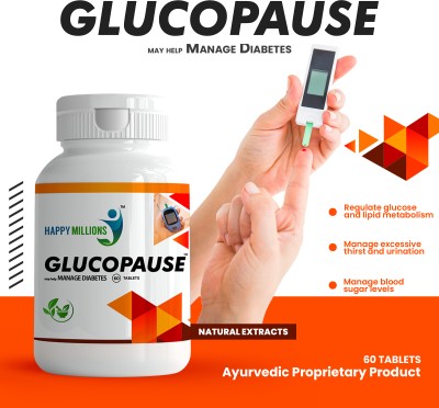 Happy Millions Ayurvedic Glucopause Manage Diabetes & Blood Sugar Level 60 Tablet 750 Mg