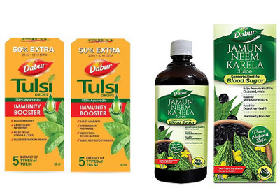 Dabur Tulsi and Jamun Neem Karela Juice(Pack of 3, 60 ml, 1 L)