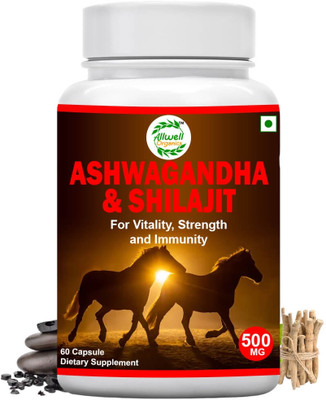 Allwell-organics PURE ASHWAGANDHA & SHILAJIT 60VEG CAPSULE/500MG(60 Capsules)