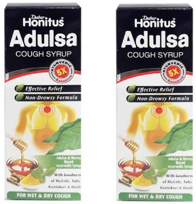 Dabur Honitus Adulsa Cough Syrup with Mulethi, Tulsi, kantakari & Haldi 200 ml(Pack of 2, 200 ml)