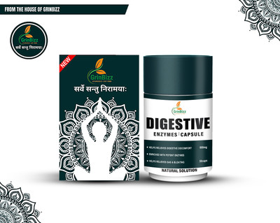 grinbizz Digestive Enzymes Capsule For Acidity Heartburn & Bloating Relief/Digestive Care(30 Capsules)