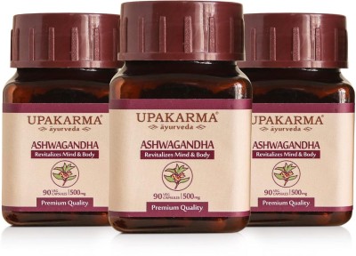 UPAKARMA Ayurveda Organic Ashwagandha 500mg - 90 Veg Capsules Pure Extract - Stress Relief, Anti-Anxiety, Mood Enhancer, Immune & Thyroid Support 45 Days of Supply (Pack of 3)(Pack of 3)