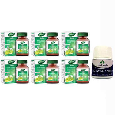 Dabur Amla Health Booster(60 + 20 Tab Free) Each With Leaf Ashwagandha 15 Tab(Pack of 7, 360 Tablets)