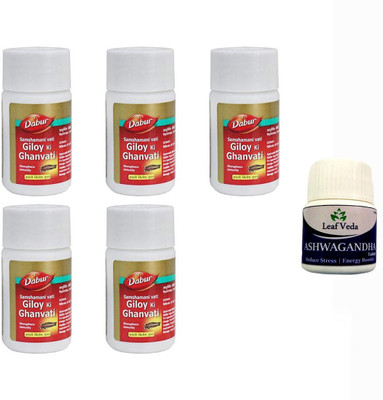 Dabur Giloy Ki Ghanvati For Immunity 40 Tab Each With Leaf Ashwagandha 15Tab(Pack of 6, 200 Tablets)