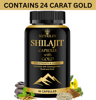 NUTRILEY Shilajit Gold Capsules with Safed Mulsi, Ashwagandha For Strength, & Stamina(60 Capsules)